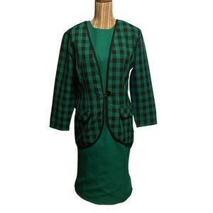 Vintage 80s Dress Jacket Set Cary Robbins Sheath  Approximately SIZE 10 Green